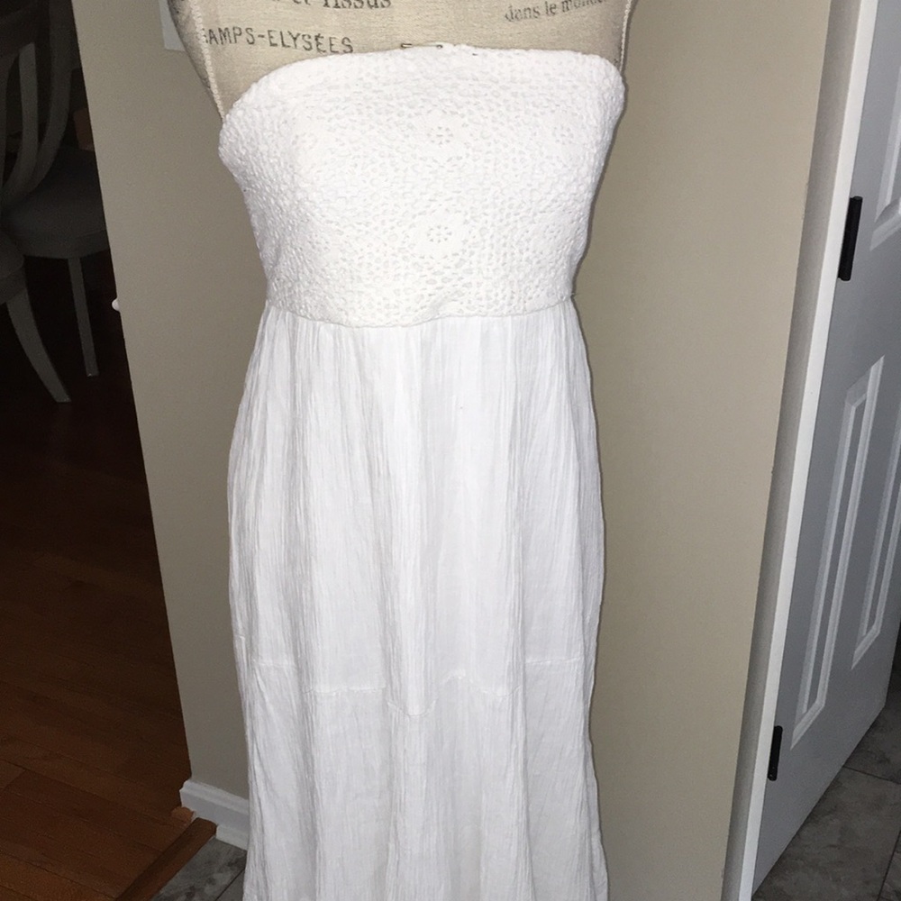 AMERICAN EAGLE NWT LINED SMOCKED CROCHET TOP TIERED COTTON MAXI MIDI